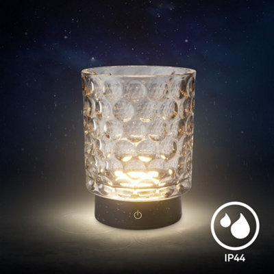 Briloner Grey Glass LED Table Light Lamp Cordless Rechargeable IP44 Dimmable Touch 15cm