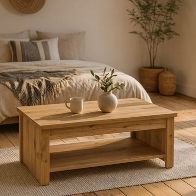 Brimble Rising Coffee Table in Artisan Oak with Lower Shelf