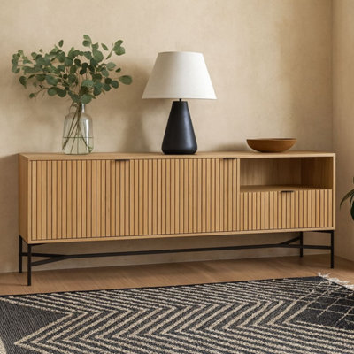 Brisbane Slatted Natural Oak Sideboard 2 Doors 2 Shelves