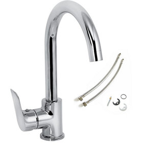 Bristan Cascade Cadence Kitchen Tap Chrome Single Lever + Fixings + Flexi Pipes