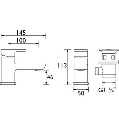 Bristan Cobalt Basin Mixer Tap with Clicker Waste - Black
