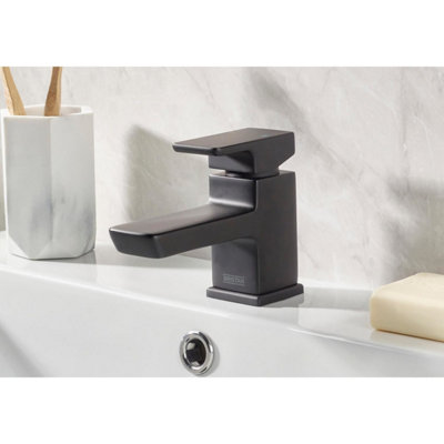 Bristan Cobalt Basin Mixer Tap with Clicker Waste - Black