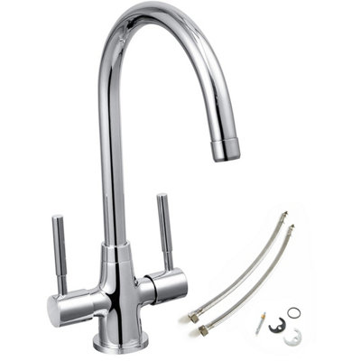 Bristan DU SNK C Dune Monobloc Kitchen Tap Chrome Twin Lever + Fixings + Flexis