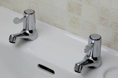 Bristan Lever Basin Pillar Taps Utility Taps Chrome Plated 1/2" Metal Back Nut