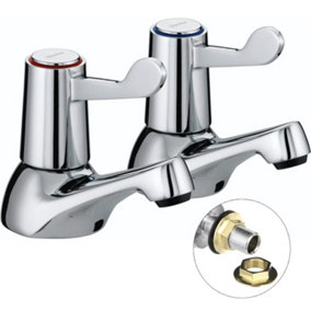 Bristan Lever Basin Pillar Taps Utility Taps Chrome Plated with Metal Back Nut
