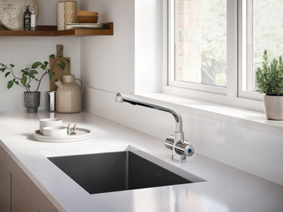 Bristan Manhatan Kitchen Sink Mixer Tap Double Lever Modern Easyfit Chrome