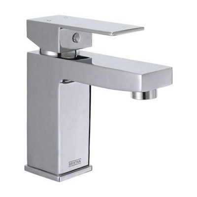 Bristan Qubo Basin Mixer Clicker Waste Chrome Tap Bathroom Taps Deck Mount Brass