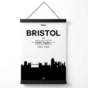 Bristol Black and White City Skyline Medium Poster with Black Hanger