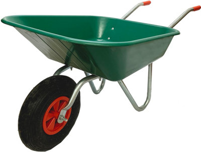 Bristol Diy Garden Light Work Green Wheelbarrow With 80kg/65l Capacity, Strong Plastic Pan, Pneumatic Wheel, Anti-Slip Handles