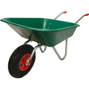 Bristol Diy Garden Light Work Green Wheelbarrow With 80kg/65l Capacity, Strong Plastic Pan, Pneumatic Wheel, Anti-Slip Handles