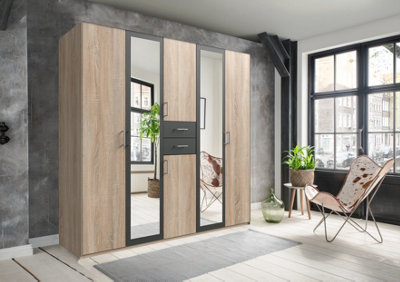 BRISTOL Oak And Graphite 5 Door wardrobe