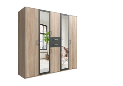 BRISTOL Oak And Graphite 5 Door wardrobe