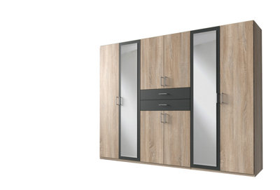 BRISTOL Oak And Graphite 6 Door wardrobe