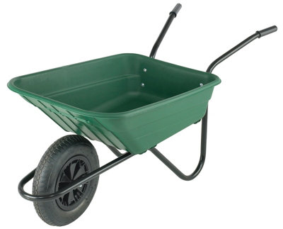 Bristol Shire Heavy-Duty Green Wheelbarrow With 120kg/90l Capacity, Strong Plastic Pan, Puncture-Proof Wheel, Anti-Slip Handles