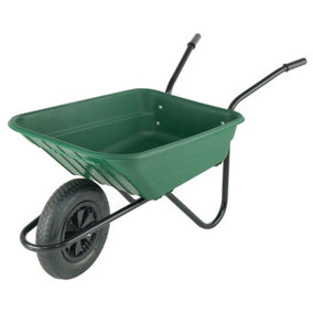 Bristol Shire Heavy-Duty Green Wheelbarrow With 120kg/90l Capacity, Strong Plastic Pan, Solid Wheel, Anti-Slip Twin Handles