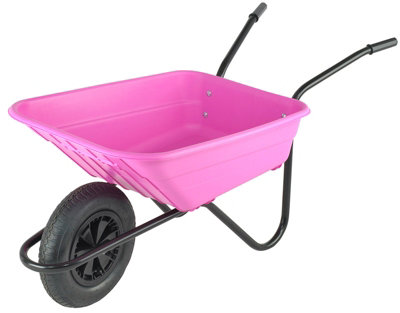 Bristol Shire Mucker Heavy-Duty Pink Wheelbarrow With 120kg/90l Capacity, Strong Plastic Pan, Pneumatic Wheel, Anti-Slip Handles