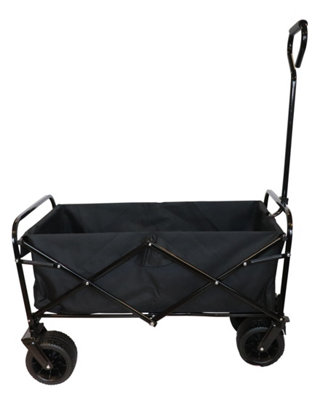 Bristol Tool Company Foldable Hand Cart, Large Solid Wheels, Deep Basket, Soft Grip Loop Handle, 80kg Capacity, Black