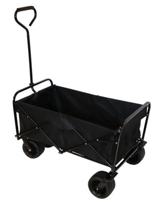 Bristol Tool Company Foldable Hand Cart, Large Solid Wheels, Deep Basket, Soft Grip Loop Handle, 80kg Capacity, Black