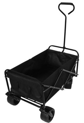 Bristol Tool Company Foldable Hand Cart, Large Solid Wheels, Deep Basket, Soft Grip Loop Handle, 80kg Capacity, Black