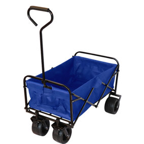 Bristol Tool Company Foldable Hand Cart, Large Solid Wheels, Deep Basket, Soft Grip Loop Handle, 80kg Capacity, Blue