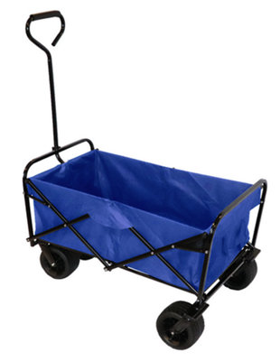 Bristol Tool Company Foldable Hand Cart, Large Solid Wheels, Deep Basket, Soft Grip Loop Handle, 80kg Capacity, Blue
