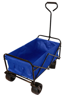Bristol Tool Company Foldable Hand Cart, Large Solid Wheels, Deep Basket, Soft Grip Loop Handle, 80kg Capacity, Blue