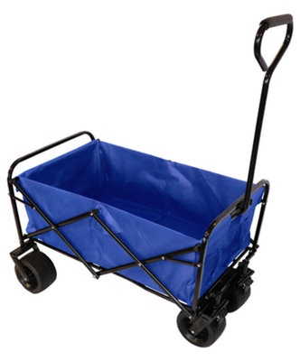 Bristol Tool Company Foldable Hand Cart, Large Solid Wheels, Deep Basket, Soft Grip Loop Handle, 80kg Capacity, Blue