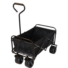 Bristol Tool Company Foldable Outdoor Hand Cart, Large Solid Wheels, Deep Basket, Soft Grip Loop Handle, 80kg Capacity, Black