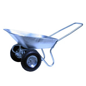 Bristol Two Pneumatic Wheel Tipper Wheelbarrow With 120kg/65l Capacity, Galvanised Metal, Deep Pan Tray, Wide Loop Handle