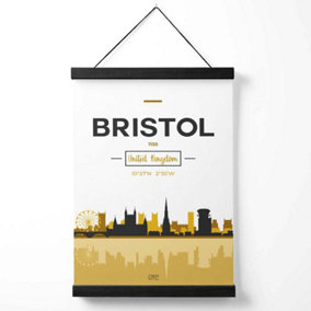 Bristol Yellow and Black City Skyline Medium Poster with Black Hanger