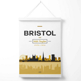Bristol Yellow and Black City Skyline Poster with Hanger / 33cm / White