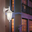 Britalia BR22462 Matt White & Clear Glass Panel Outdoor Vintage Down Lantern Wall Light - IP44 - 35cm Height