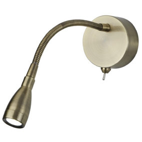 Britalia BR9917AB LED Antique Brass Flexible Switched Modern Reading Wall Light - 0.8W 30lm 6500k - IP20 - UK Approved