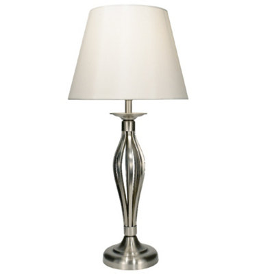 Britalia BRBYB4046 Satin Chrome Open Metalwork Table Lamp with Cream Faux Silk Shade 53cm