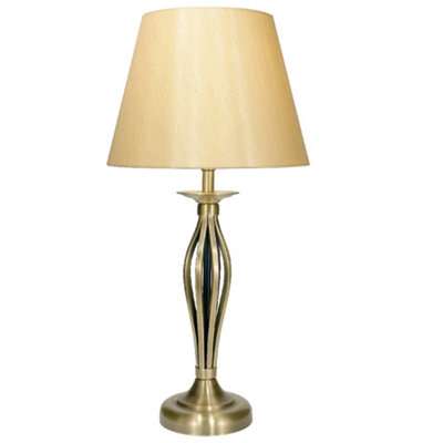 Britalia BRBYB4075 Antique Brass Open Metalwork Table Lamp with Gold Faux Silk Shade 53cm