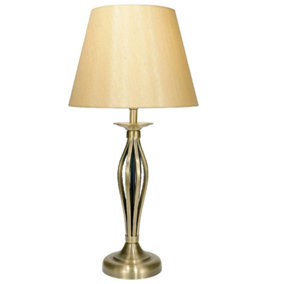 Britalia BRBYB4075 Antique Brass Open Metalwork Table Lamp with Gold Faux Silk Shade 53cm