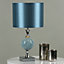 Britalia BRELS4223 Polished Chrome & Blue Mosaic Glass Sphere Vintage Table Lamp with Faux Silk Drum Shade 50cm