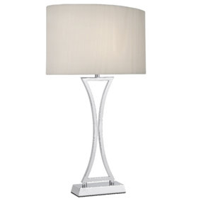 Britalia BROPO4150 Polished Chrome Modern Concave Curved Table Lamp with Cream Oval Micro Pleat Shade 53cm