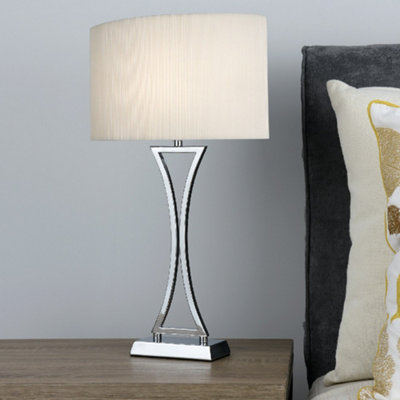 Britalia BROPO4150 Polished Chrome Modern Concave Curved Table Lamp with Cream Oval Micro Pleat Shade 53cm