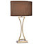 Britalia BROPO4175 Antique Brass Modern Concave Curved Table Lamp with Brown Oval Micro Pleat Shade 53cm