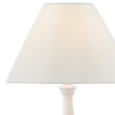 Britalia BRREG432 Matt White Tall Wooden Vintage Rustic Candlestick Table Lamp with Cotton Fabric Tapered Shade 52cm