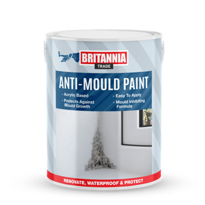 Britannia Paints Anti Mould Acrylic Paint White 2.5 Litres - Protects Against Mould Growth - Mould Inhibiting Formula