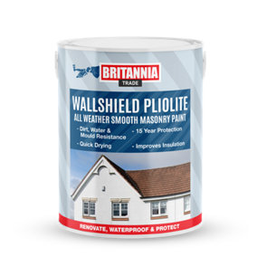 Britannia Paints Wallshield Pliolite Ivory White 15 Litres - All Weather Smooth Masonry Paint - Dirt & Mould Resistant