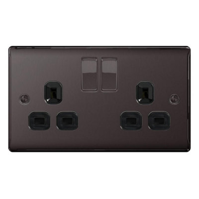 British General 13a 2 Gang Switch UK Plug Socket Black (One Size)