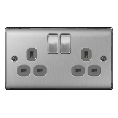 British General 13a 2 Gang Switch UK Plug Socket Grey (23.5 x 11.5cm)