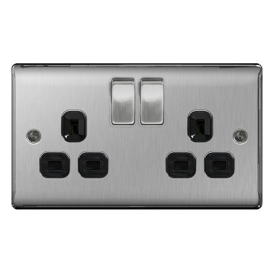 British General 13a 2 Gang Switch UK Plug Socket Grey/Black (23.5 x 11.5cm)