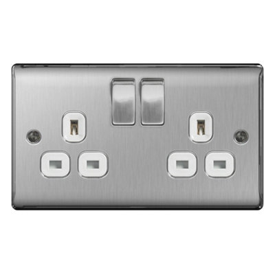 British General 13a 2 Gang Switch UK Plug Socket Grey/White (23.5 x 11.5cm)