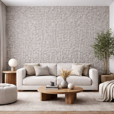 Britwall Jade White Stacked Stone PU Wall Panel 1200 x 600 x 20mm Pack ...
