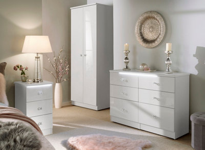 Broadway 2 Door 2 Drawer Wardrobe with Sensor lighting with LED lights in White Gloss (Ready Assembled)