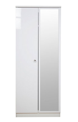 Broadway 2 Door Mirror Wardrobe with Sensor lighting with LED lights in White Gloss (Ready Assembled)